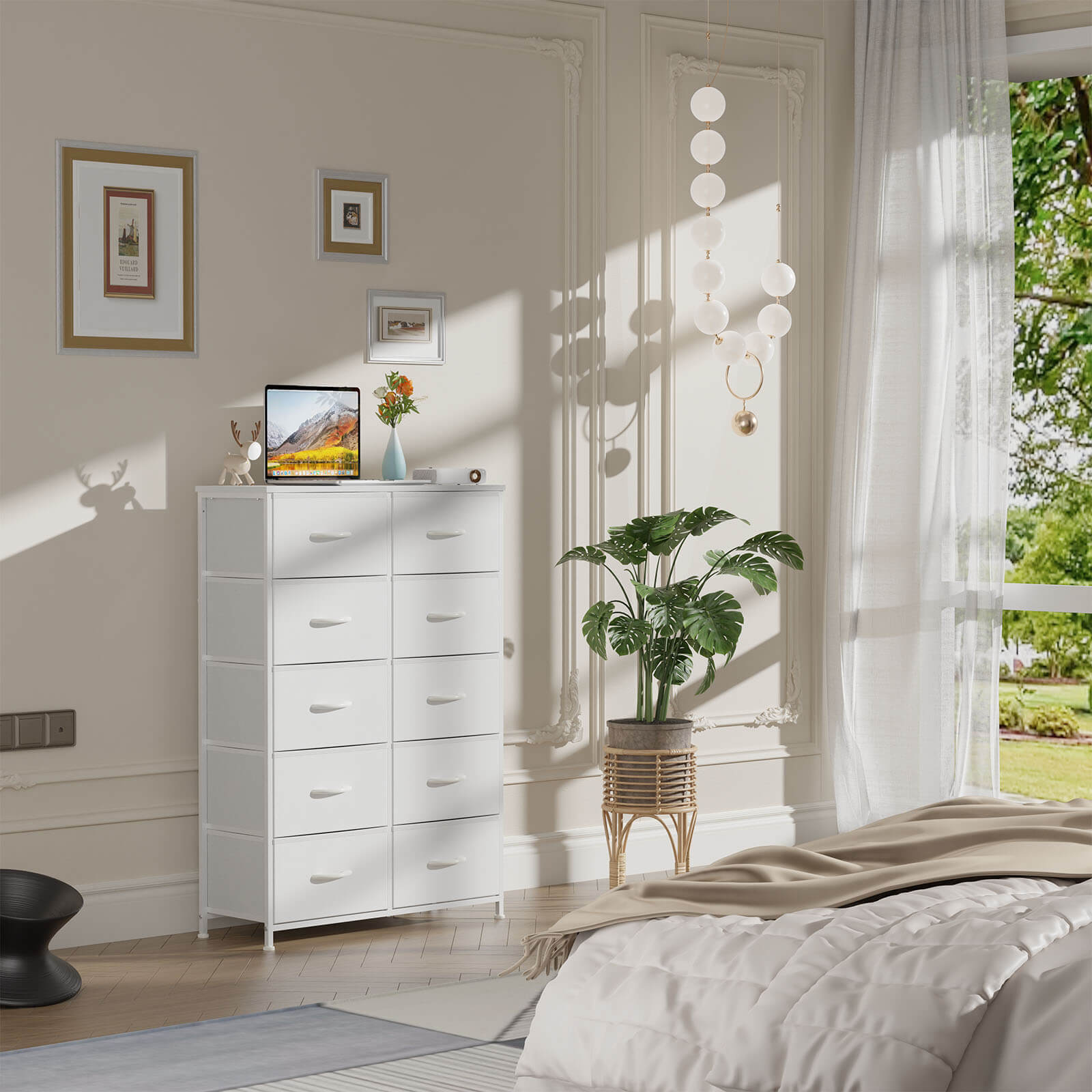 Tall Fabric Dresser with 10 Drawers, Steel Frame, Versatile Bedroom Storage Organizer