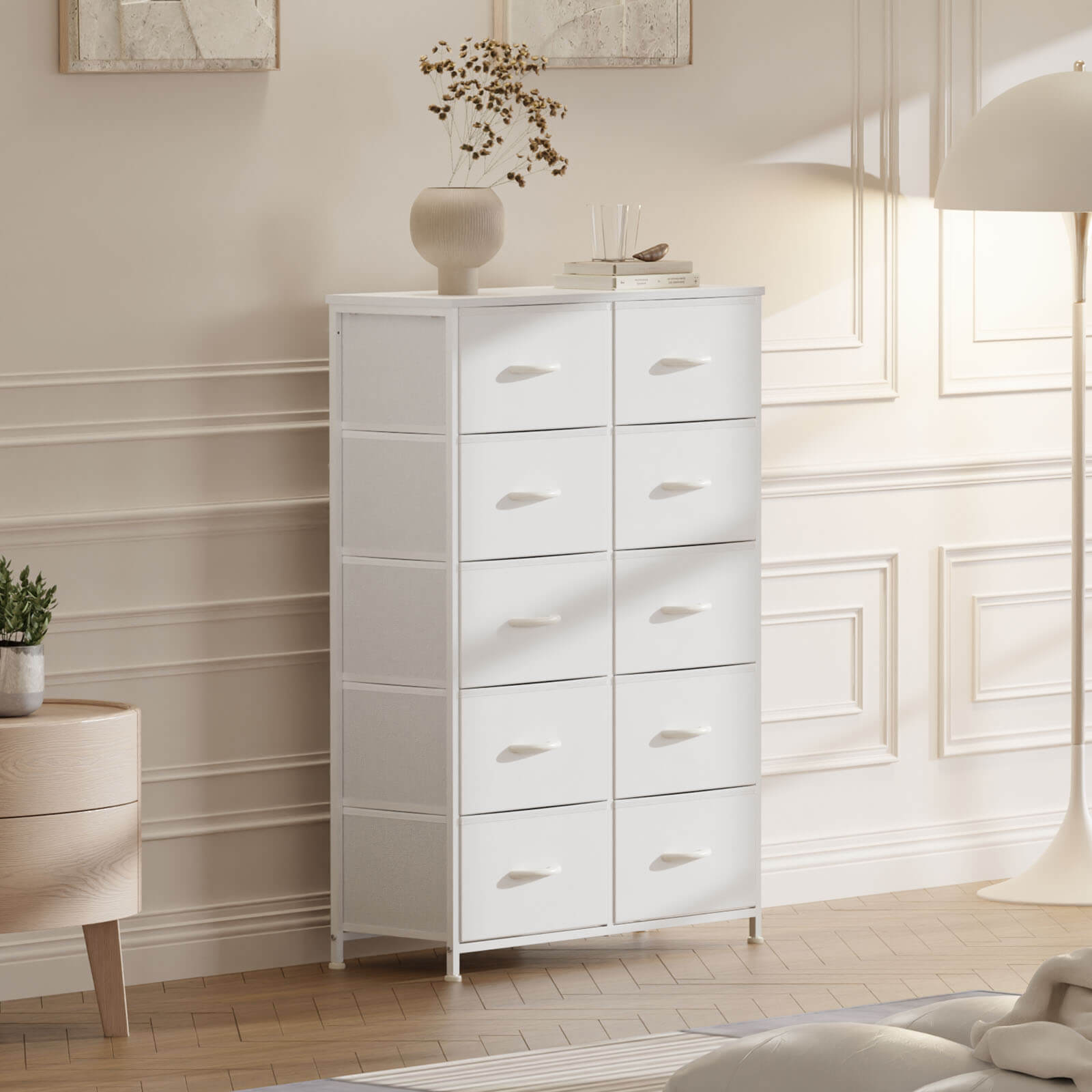 Tall Fabric Dresser with 10 Drawers, Steel Frame, Versatile Bedroom Storage Organizer
