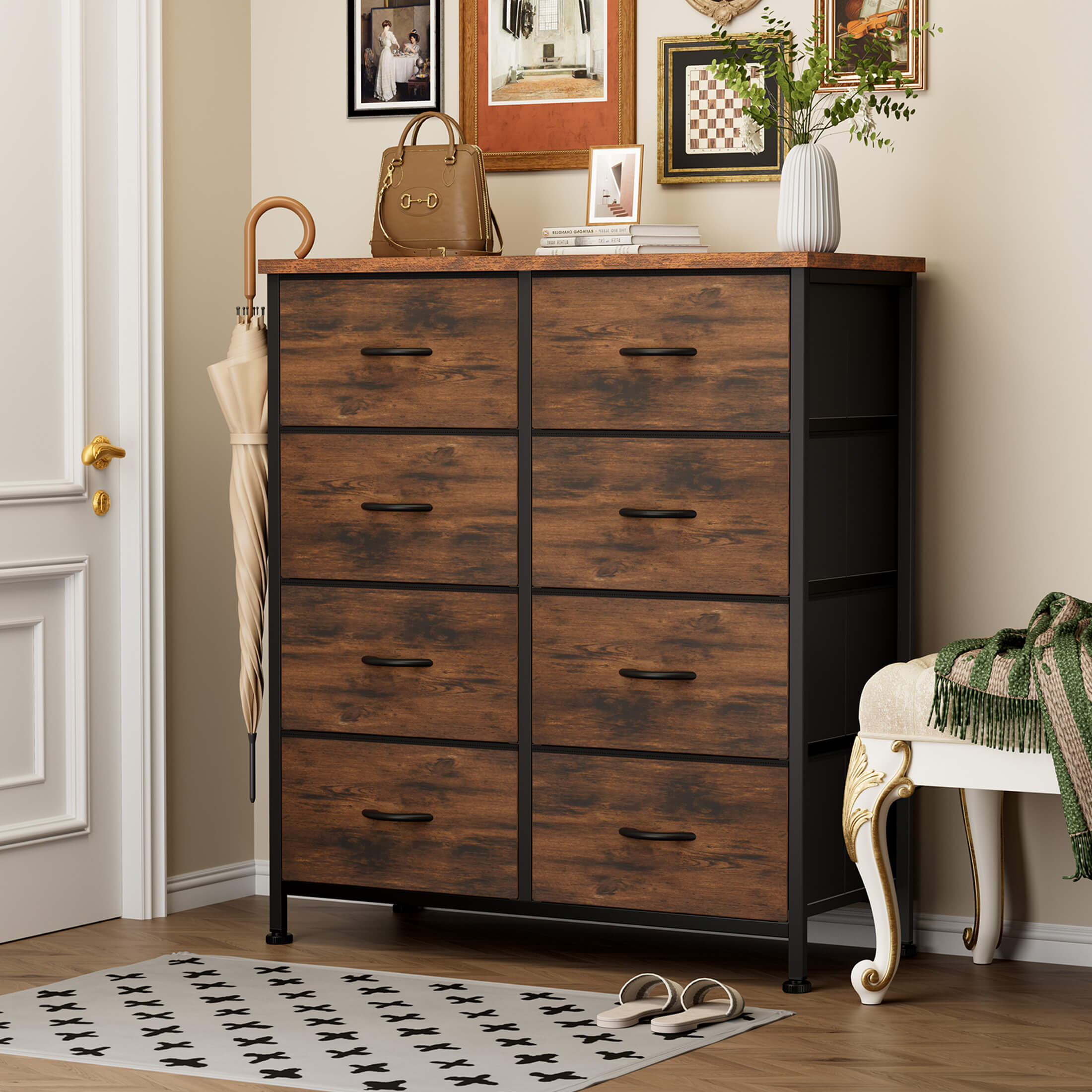 Tall 8-Drawer Fabric Storage Dresser Tower, Modern Bedroom Closet Organizer