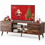Modern Wooden TV Stand, 60-inch, Adjustable Shelves, Double Storage Cabinets