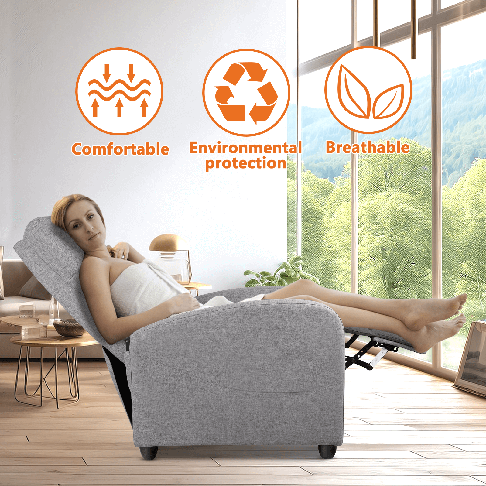 Adjustable Manual Recliner Chair with Massage, Heat, and Lumbar Support
