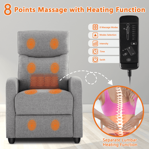 Adjustable Manual Recliner Chair with Massage, Heat, and Lumbar Support