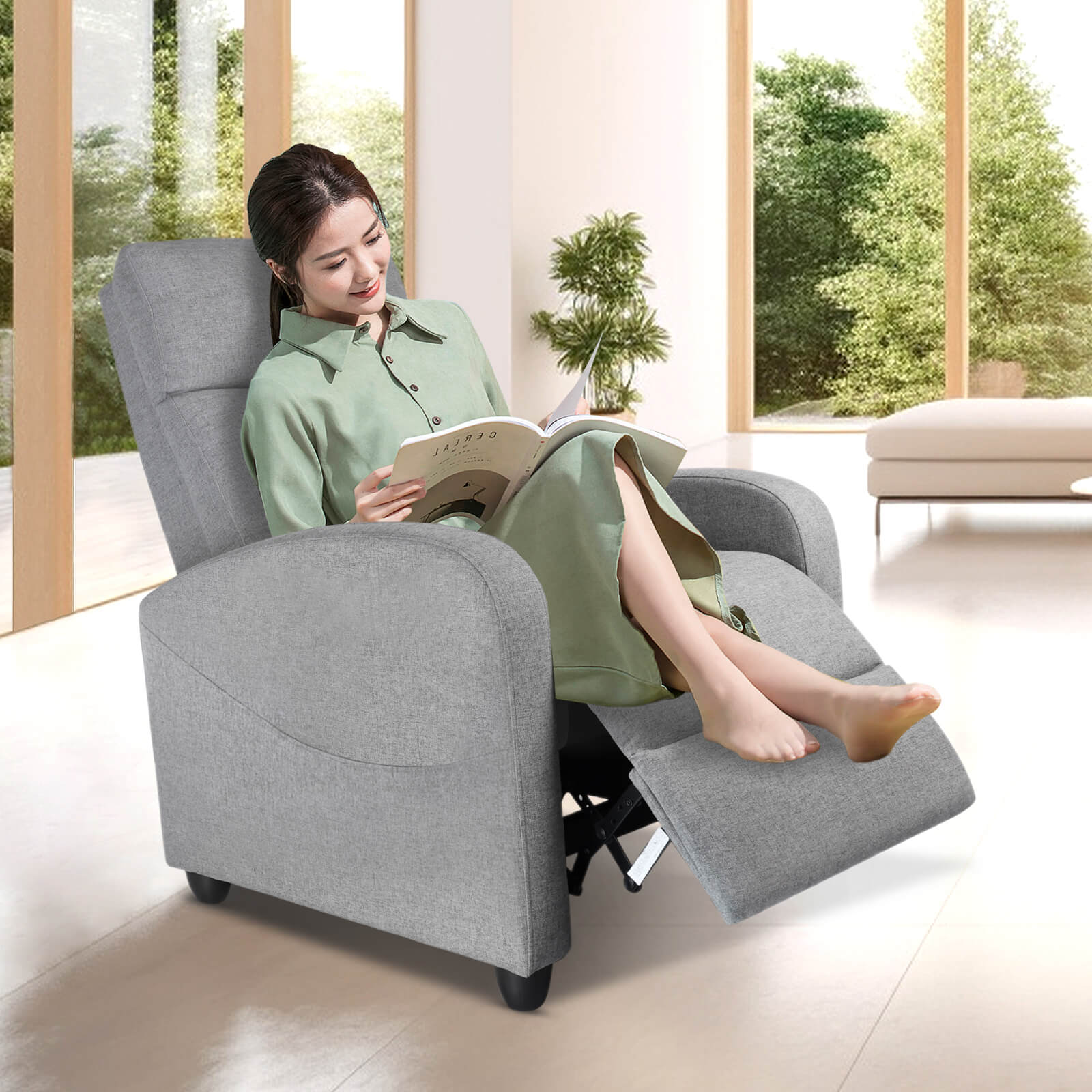 Adjustable Manual Recliner Chair with Massage, Heat, and Lumbar Support