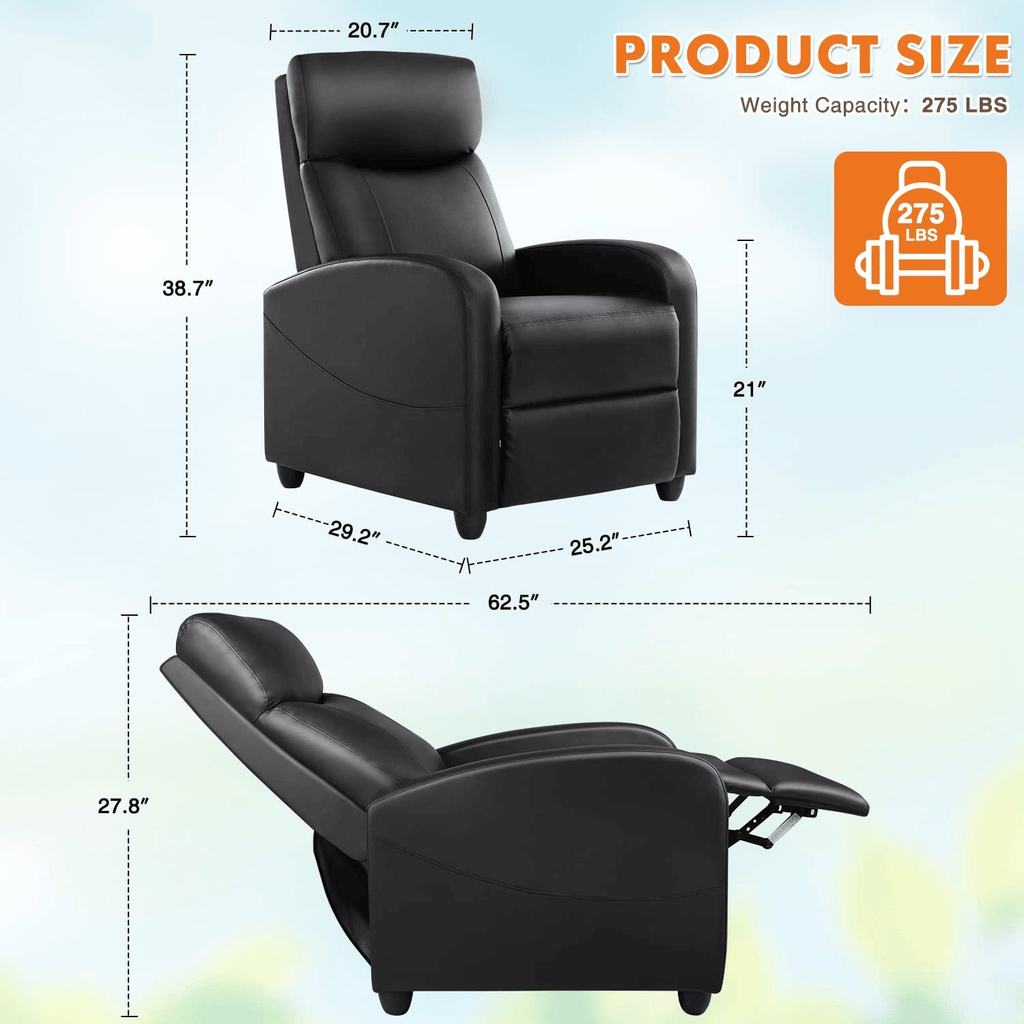 Adjustable Manual Recliner Chair with Massage, Heat, and Lumbar Support