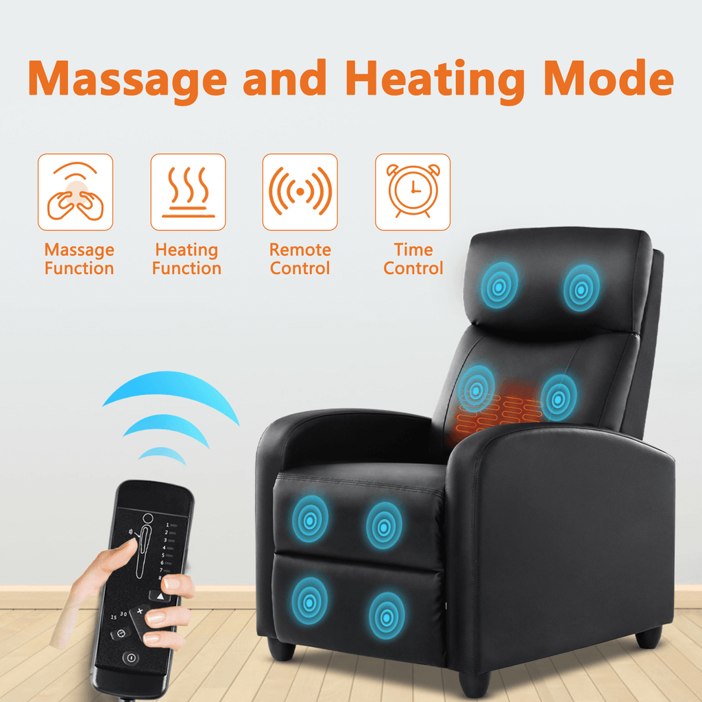 Adjustable Manual Recliner Chair with Massage, Heat, and Lumbar Support