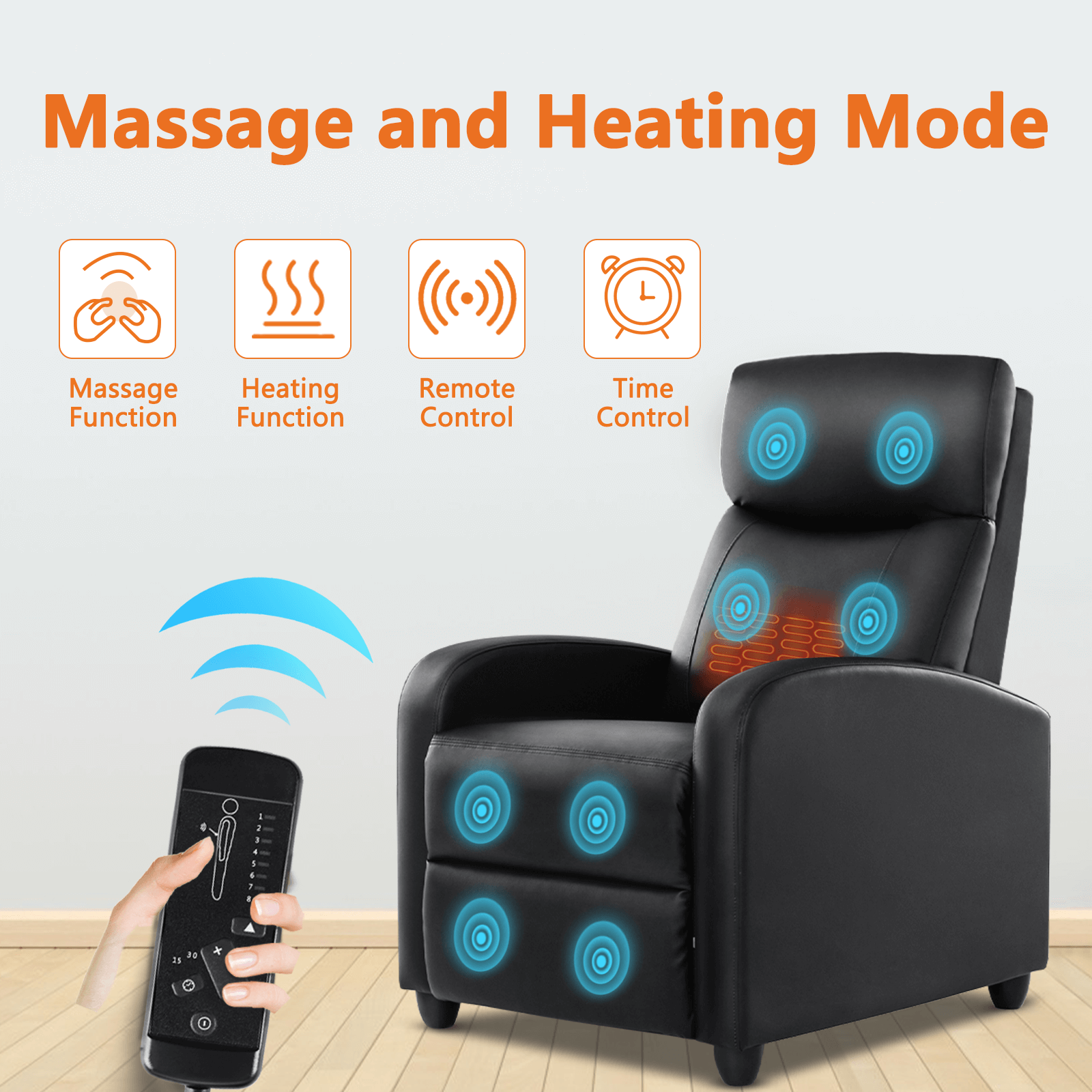Adjustable Manual Recliner Chair with Massage, Heat, and Lumbar Support