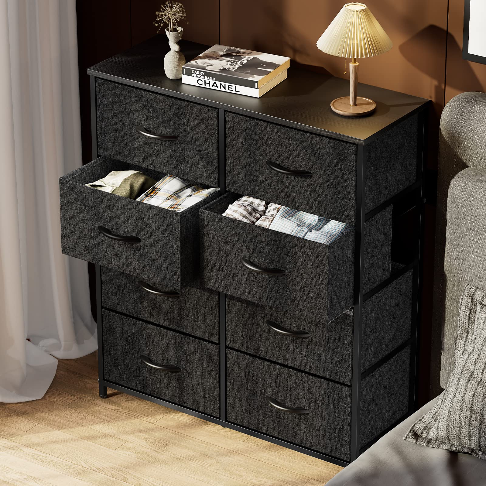 Tall 8-Drawer Fabric Storage Dresser Tower, Modern Bedroom Closet Organizer