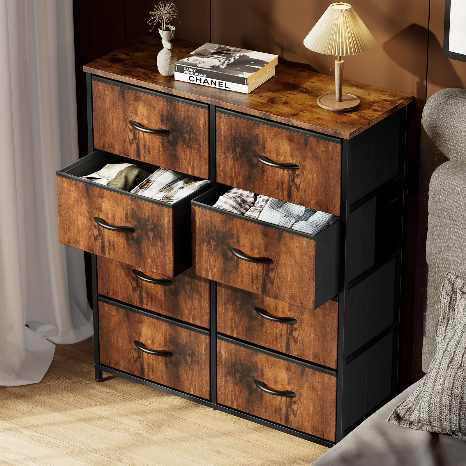 Tall 8-Drawer Fabric Storage Dresser Tower, Modern Bedroom Closet Organizer