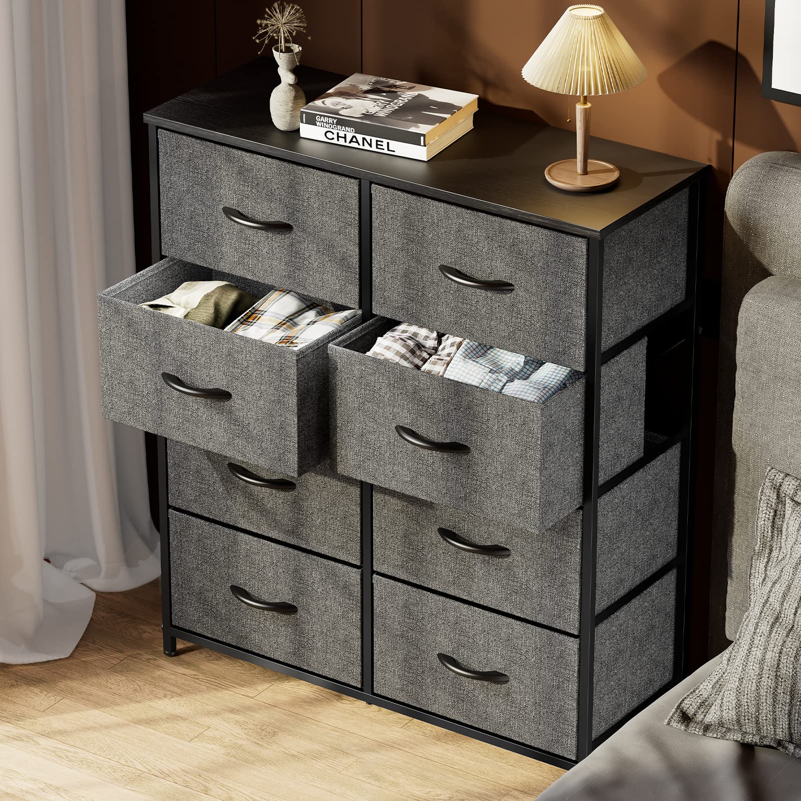 Tall 8-Drawer Fabric Storage Dresser Tower, Modern Bedroom Closet Organizer