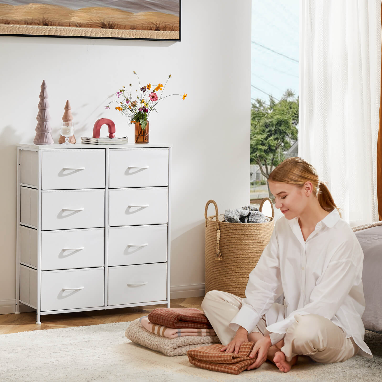 Tall 8-Drawer Fabric Storage Dresser Tower, Modern Bedroom Closet Organizer