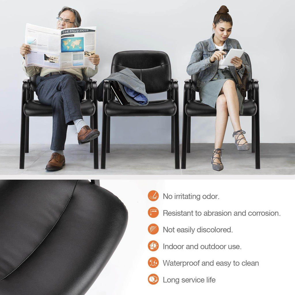 Elegant Leather Office Guest Chair, Padded Armrests, Stable Metal Base, Reception Seating