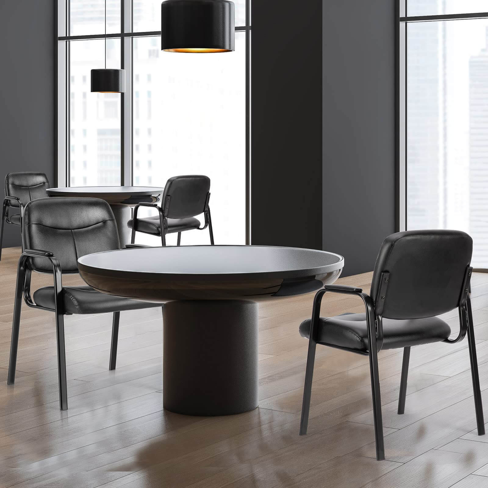 Elegant Leather Office Guest Chair, Padded Armrests, Stable Metal Base, Reception Seating