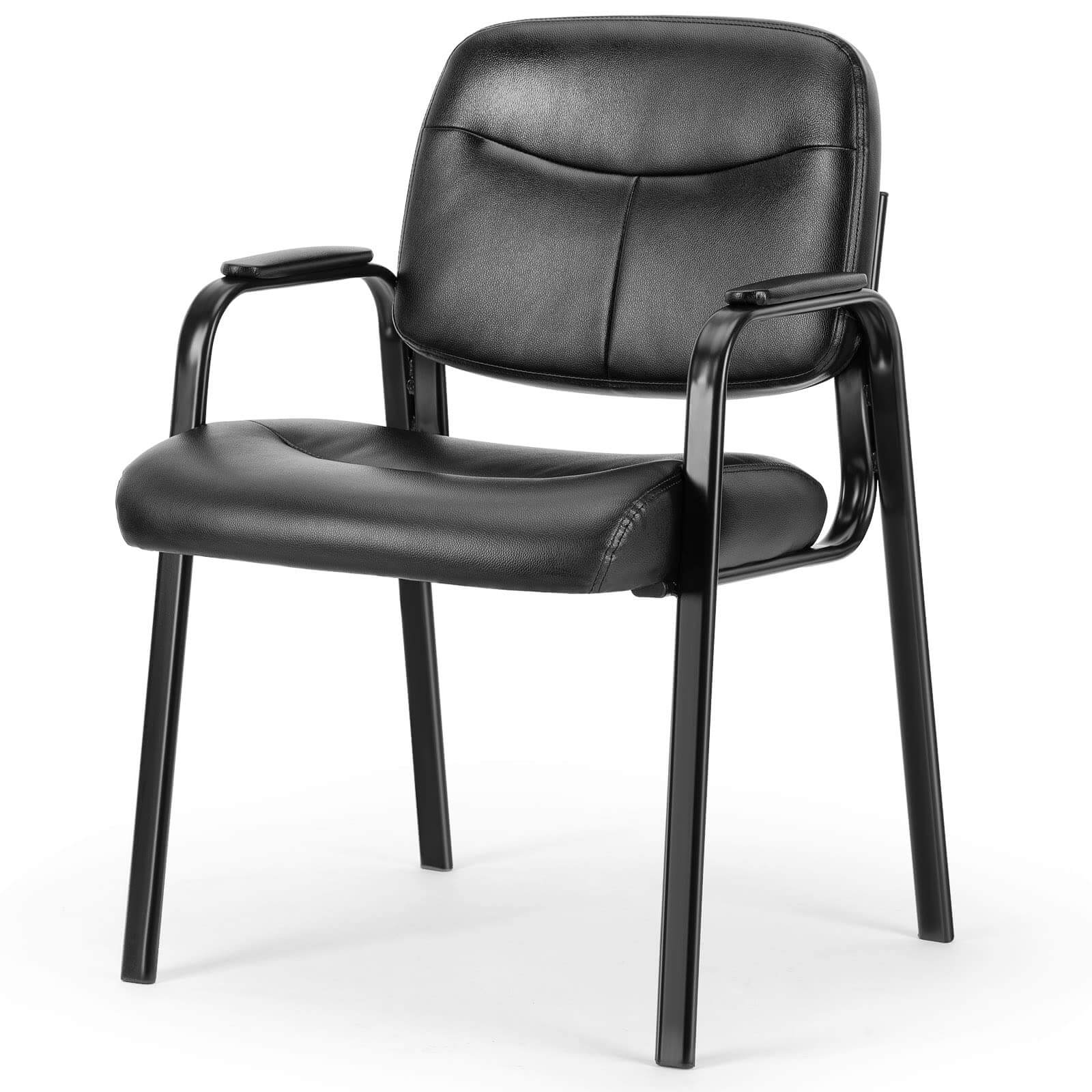 Elegant Leather Office Guest Chair, Padded Armrests, Stable Metal Base, Reception Seating