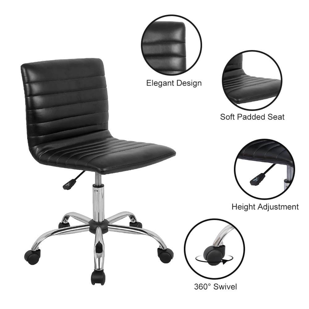 Ergonomic Armless Leather Swivel Office Chair for Home Study Comfort
