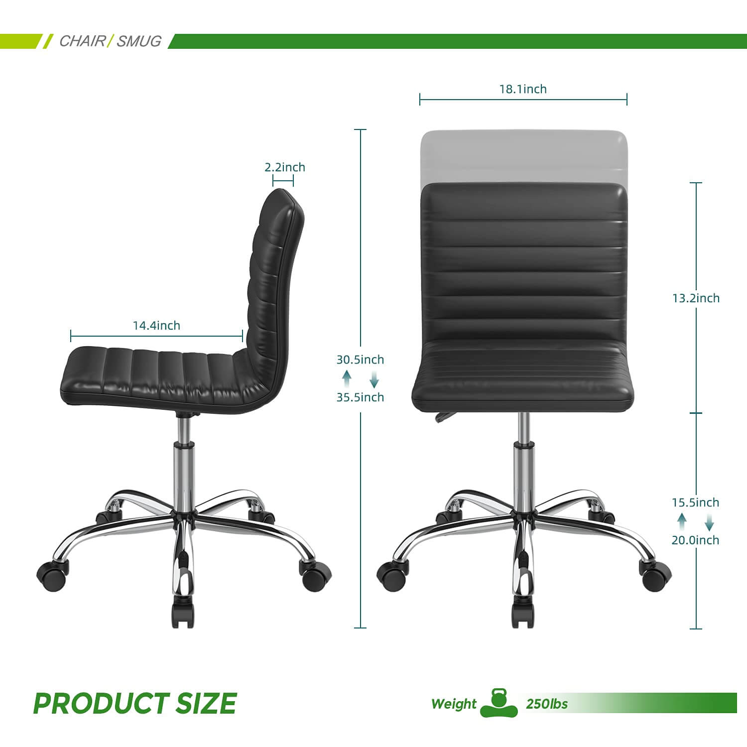 Ergonomic Armless Leather Swivel Office Chair for Home Study Comfort
