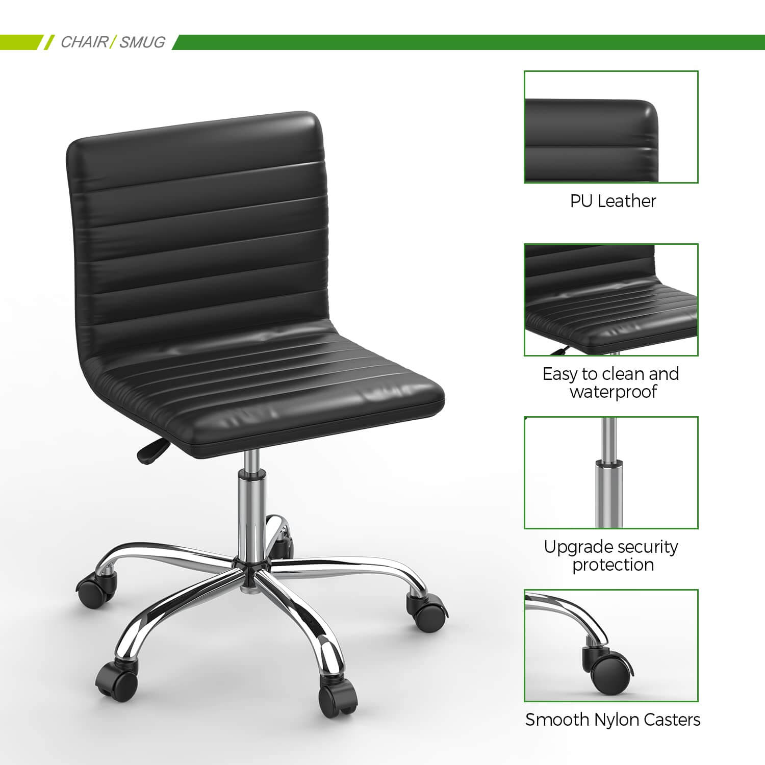 Ergonomic Armless Leather Swivel Office Chair for Home Study Comfort