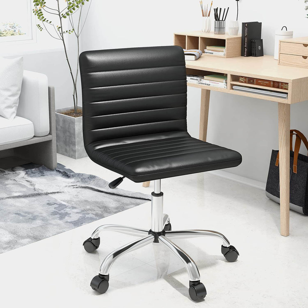 Ergonomic Armless Leather Swivel Office Chair for Home Study Comfort