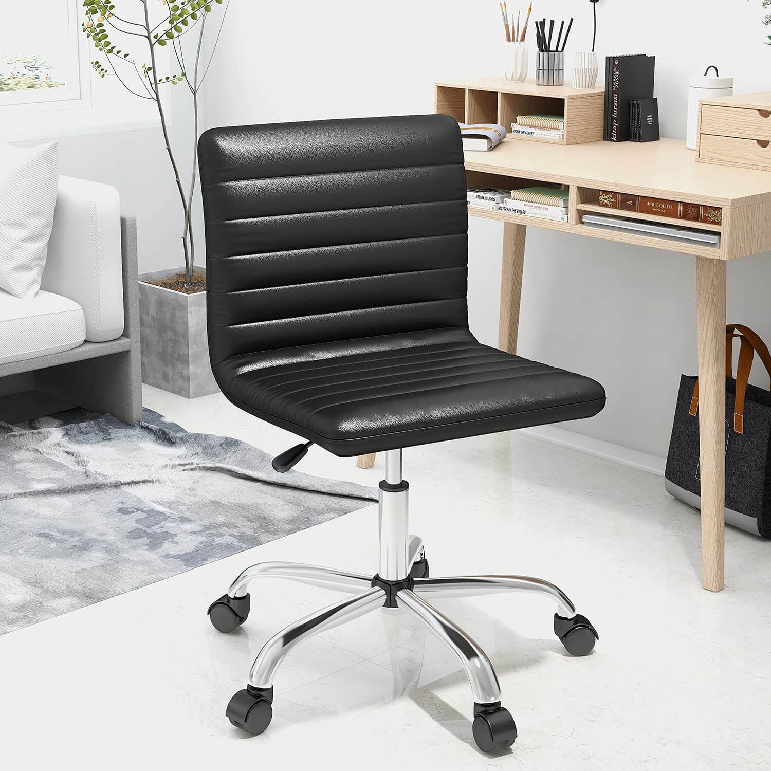 Ergonomic Armless Leather Swivel Office Chair for Home Study Comfort
