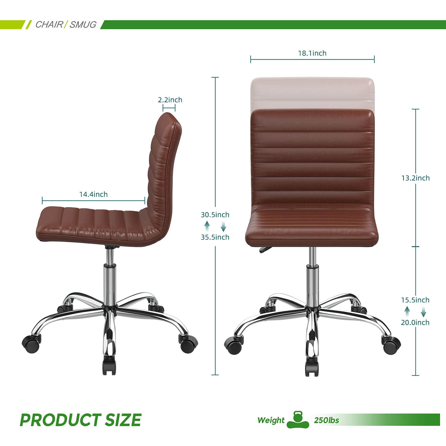 Ergonomic Armless Leather Swivel Office Chair for Home Study Comfort