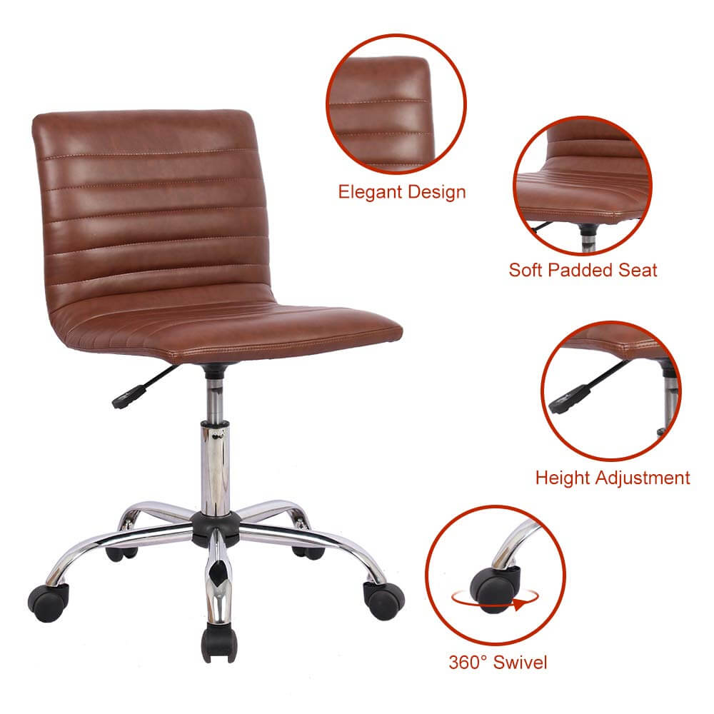 Ergonomic Armless Leather Swivel Office Chair for Home Study Comfort