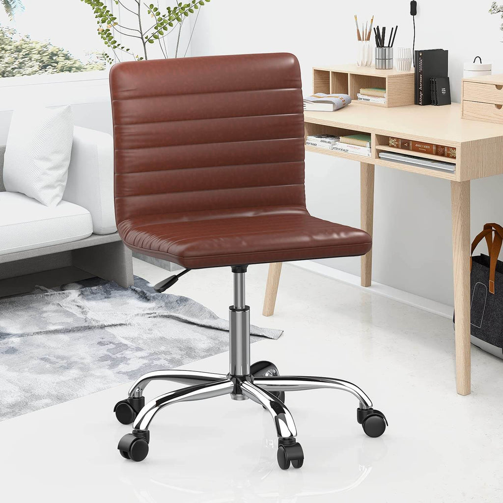 Ergonomic Armless Leather Swivel Office Chair for Home Study Comfort