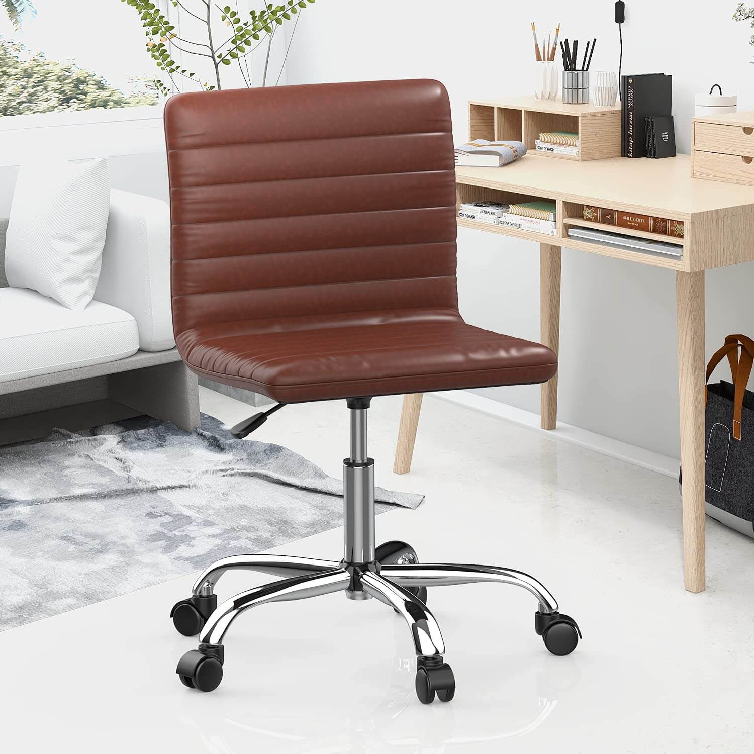 Ergonomic Armless Leather Swivel Office Chair for Home Study Comfort