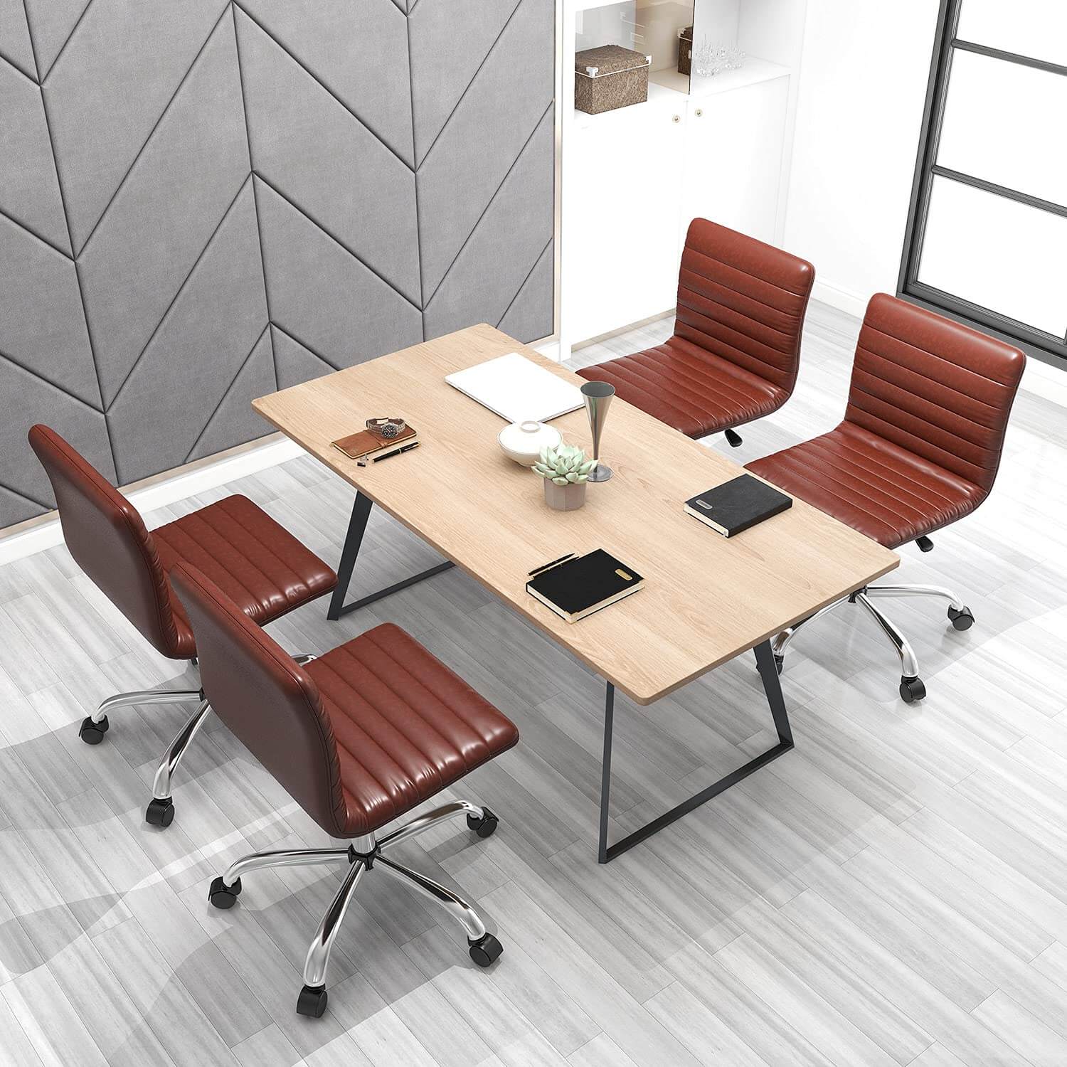 Ergonomic Armless Leather Swivel Office Chair for Home Study Comfort