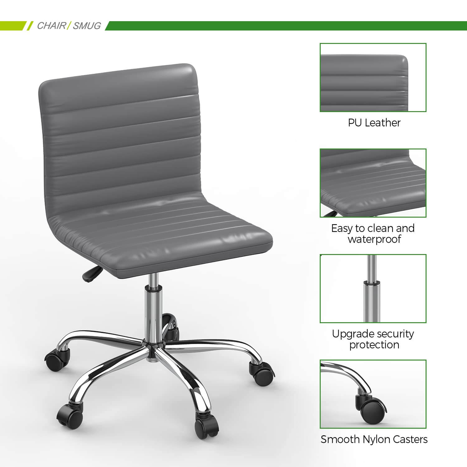 Ergonomic Armless Leather Swivel Office Chair for Home Study Comfort