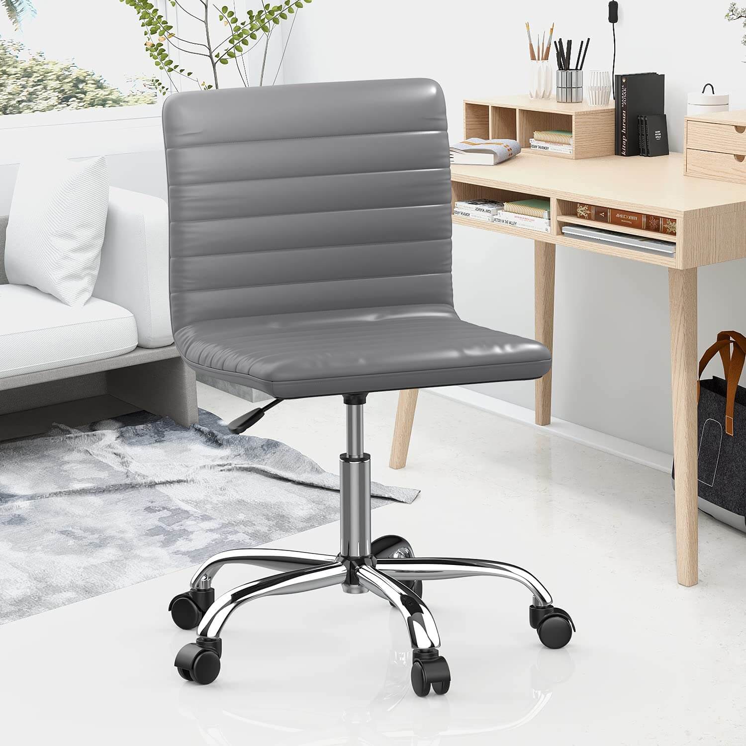 Ergonomic Armless Leather Swivel Office Chair for Home Study Comfort