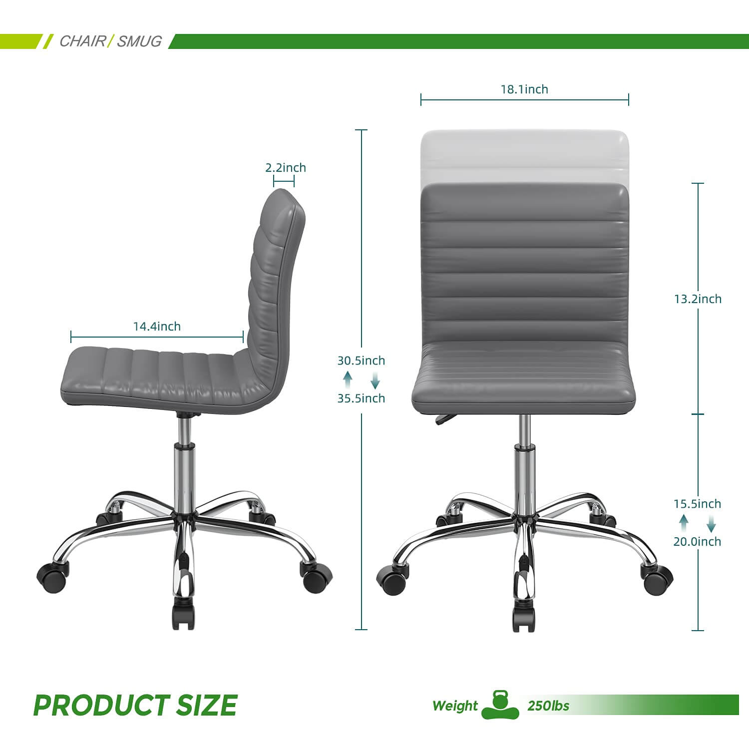 Ergonomic Armless Leather Swivel Office Chair for Home Study Comfort