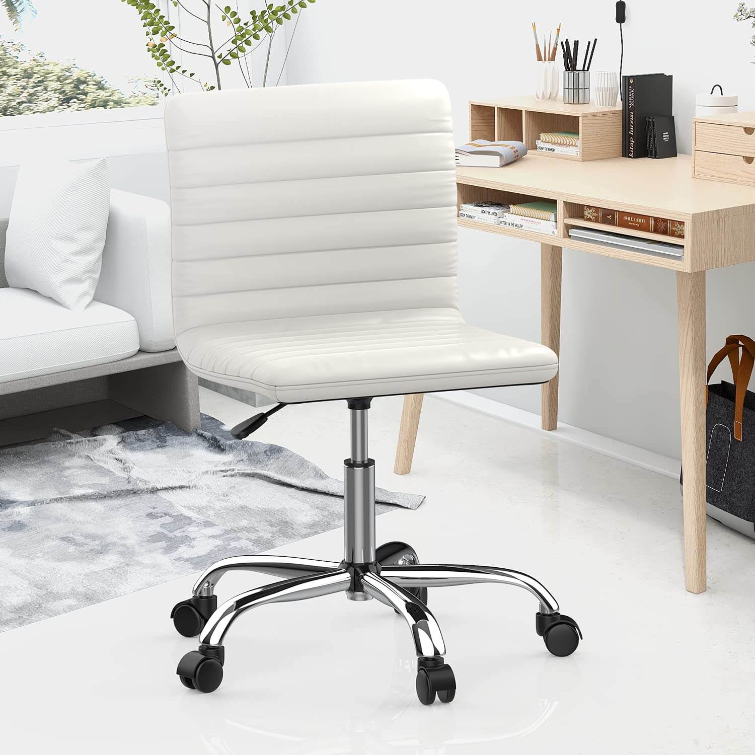 Ergonomic Armless Leather Swivel Office Chair for Home Study Comfort