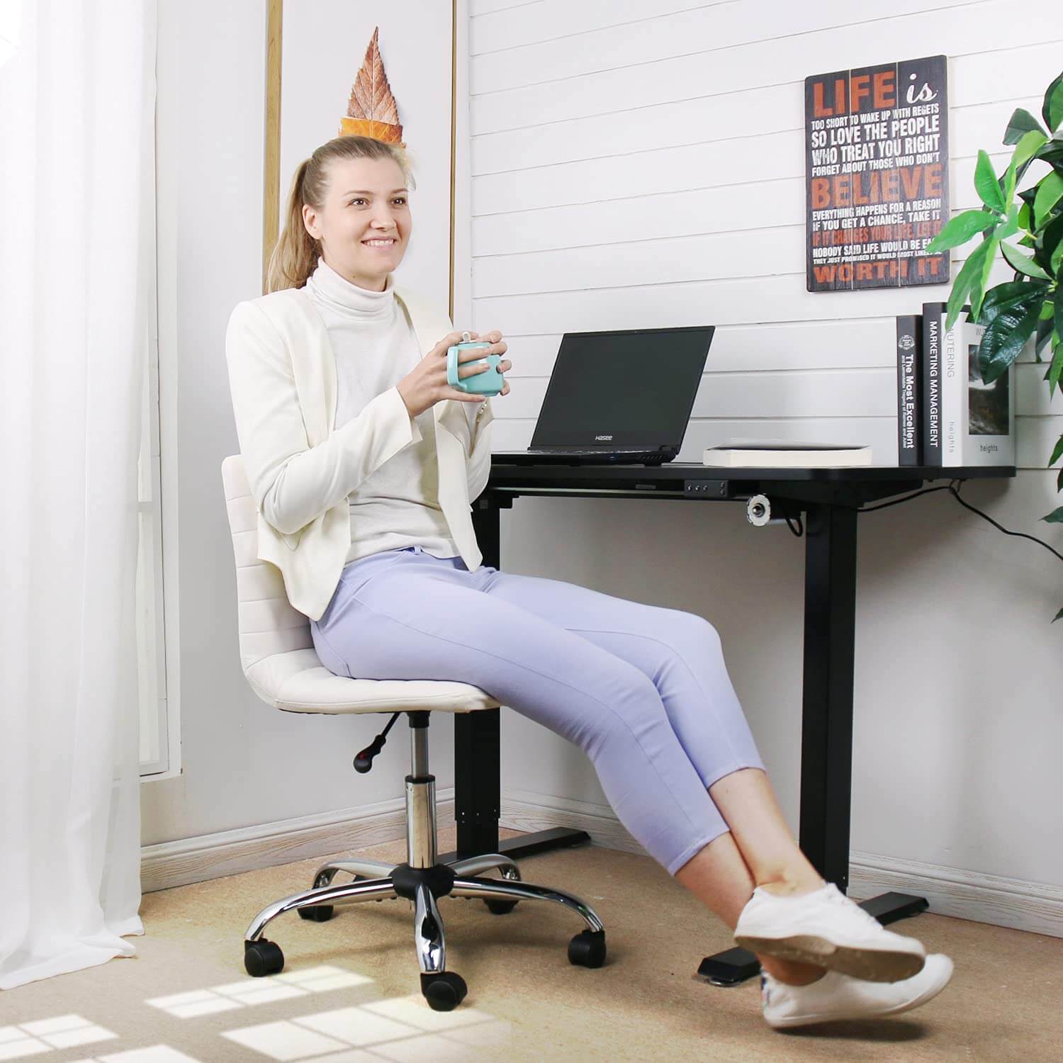 Ergonomic Armless Leather Swivel Office Chair for Home Study Comfort