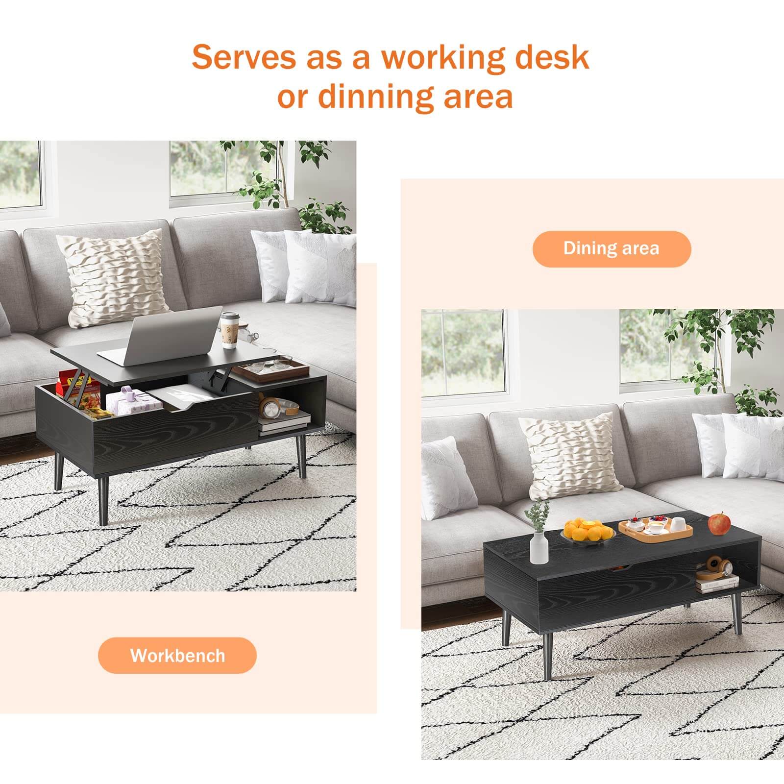 Versatile Lift-Top Coffee Table, Hidden Storage, Adjustable Height, Modern Living Room
