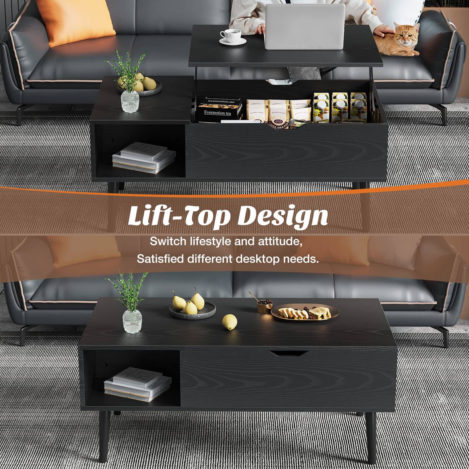 Versatile Lift-Top Coffee Table, Hidden Storage, Adjustable Height, Modern Living Room
