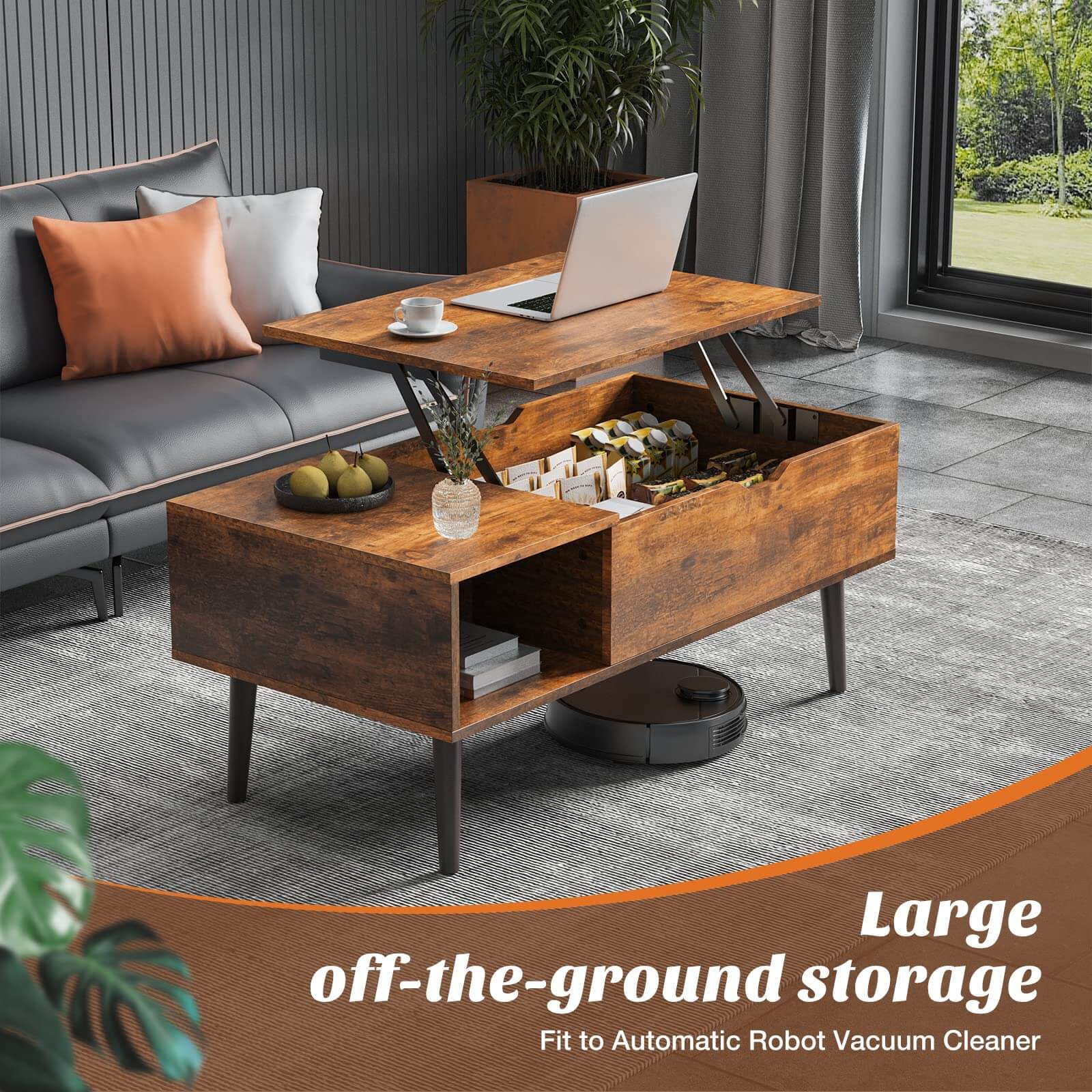 Versatile Lift-Top Coffee Table, Hidden Storage, Adjustable Height, Modern Living Room