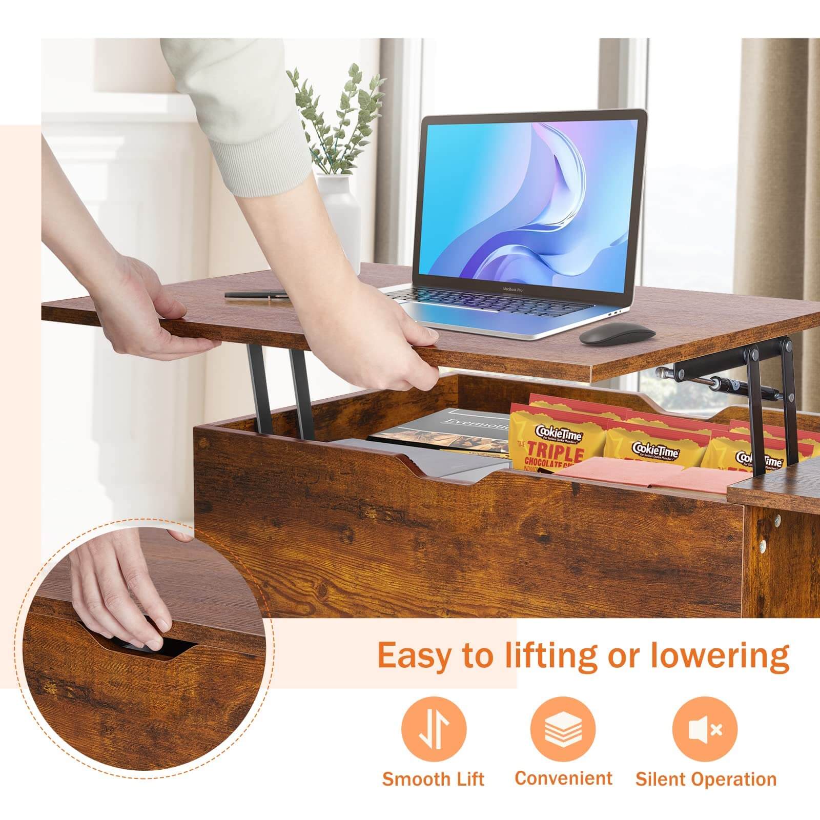 Versatile Lift-Top Coffee Table, Hidden Storage, Adjustable Height, Modern Living Room