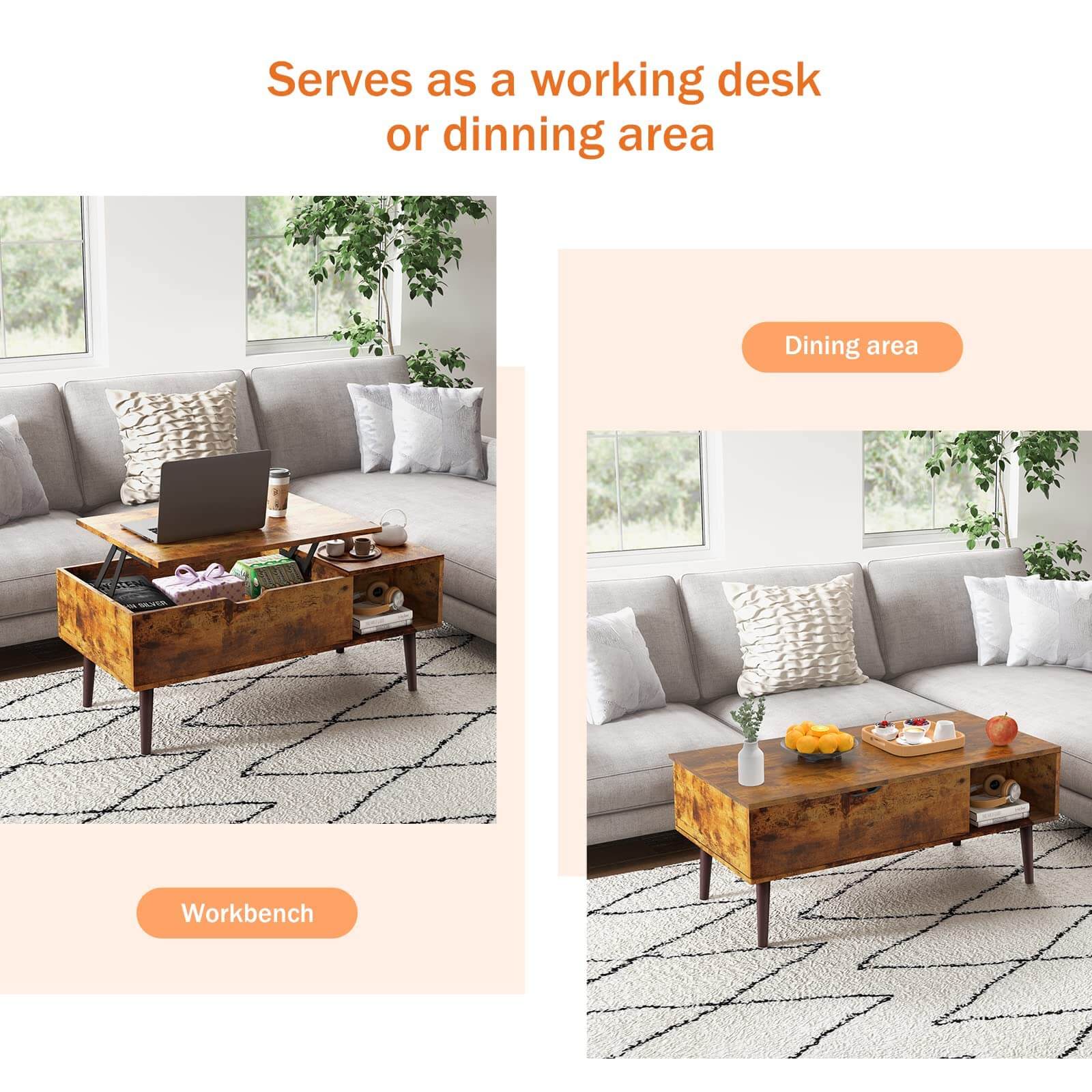 Versatile Lift-Top Coffee Table, Hidden Storage, Adjustable Height, Modern Living Room