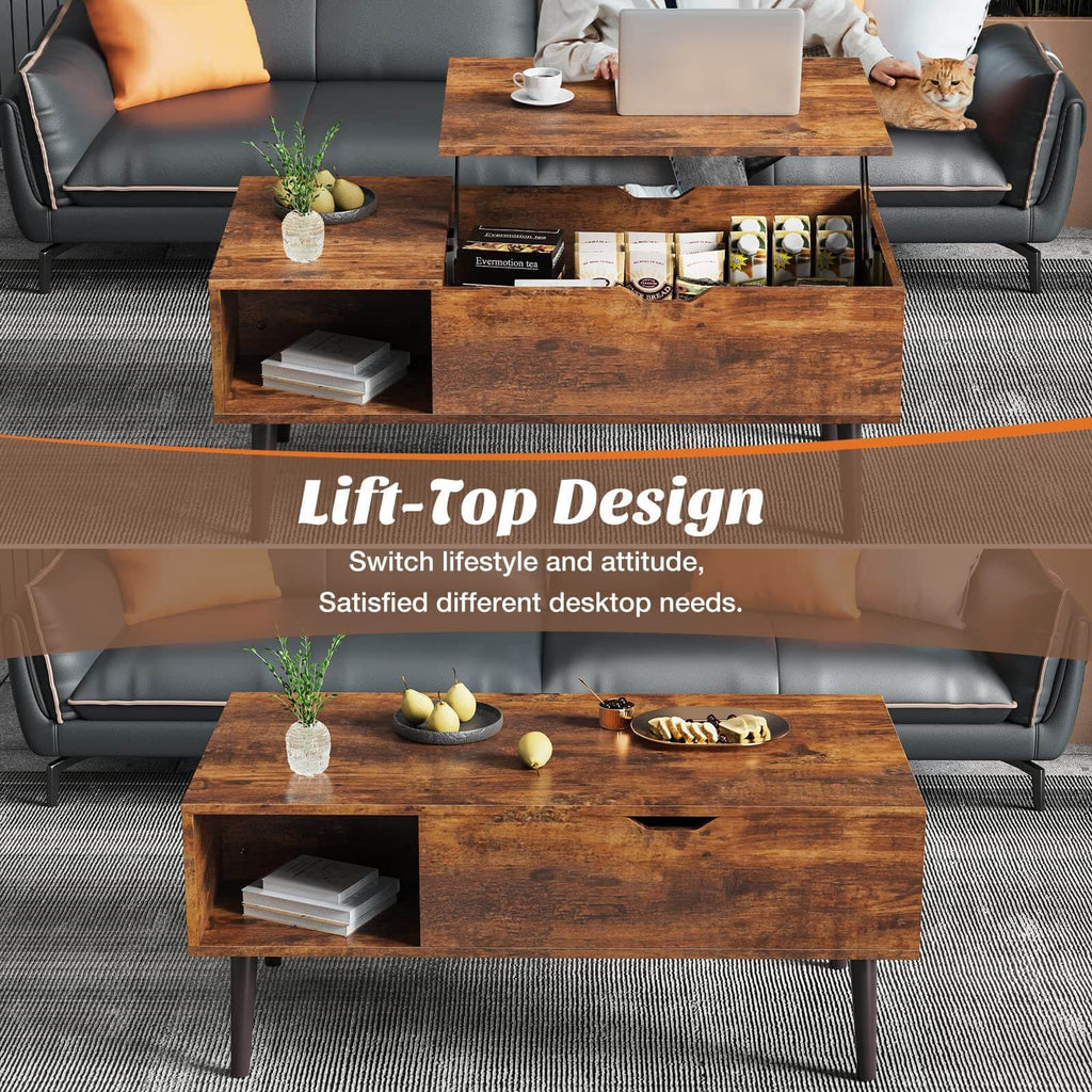 Versatile Lift-Top Coffee Table, Hidden Storage, Adjustable Height, Modern Living Room