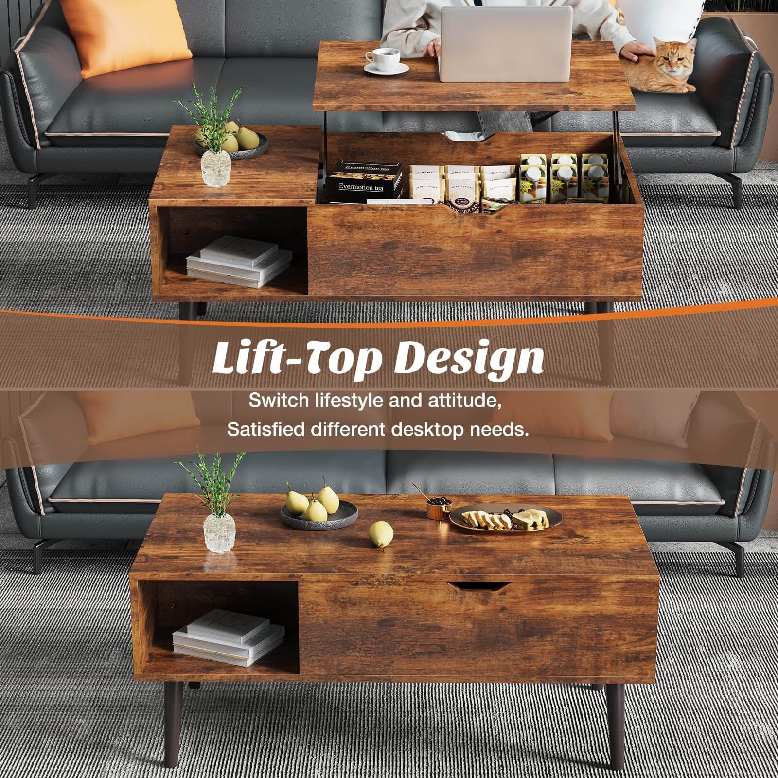 Versatile Lift-Top Coffee Table, Hidden Storage, Adjustable Height, Modern Living Room