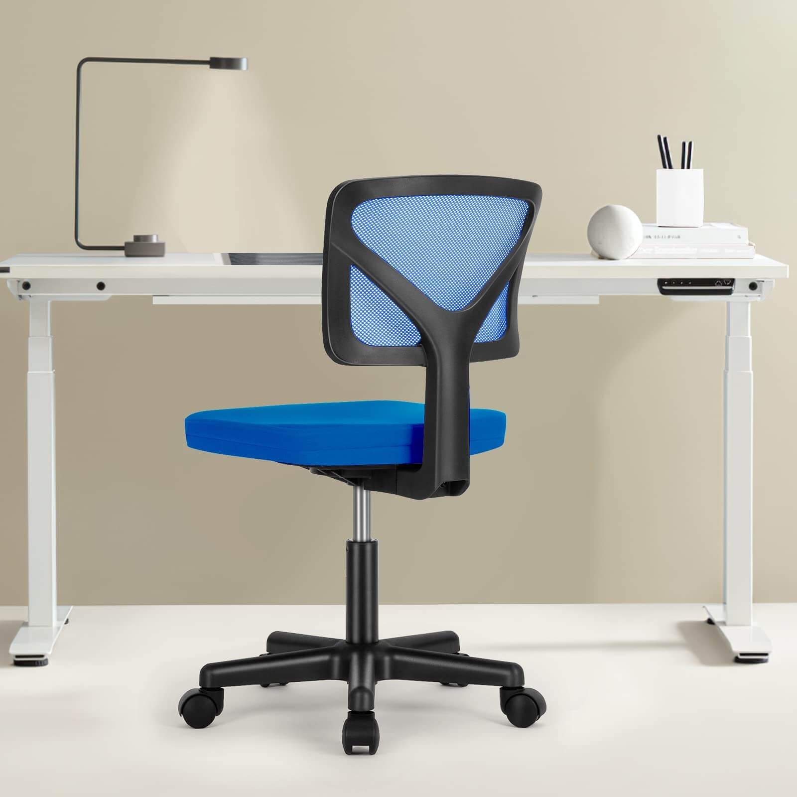 Compact Ergonomic Lumbar Support Office Chair Armless Design Adjustable Height Swivel