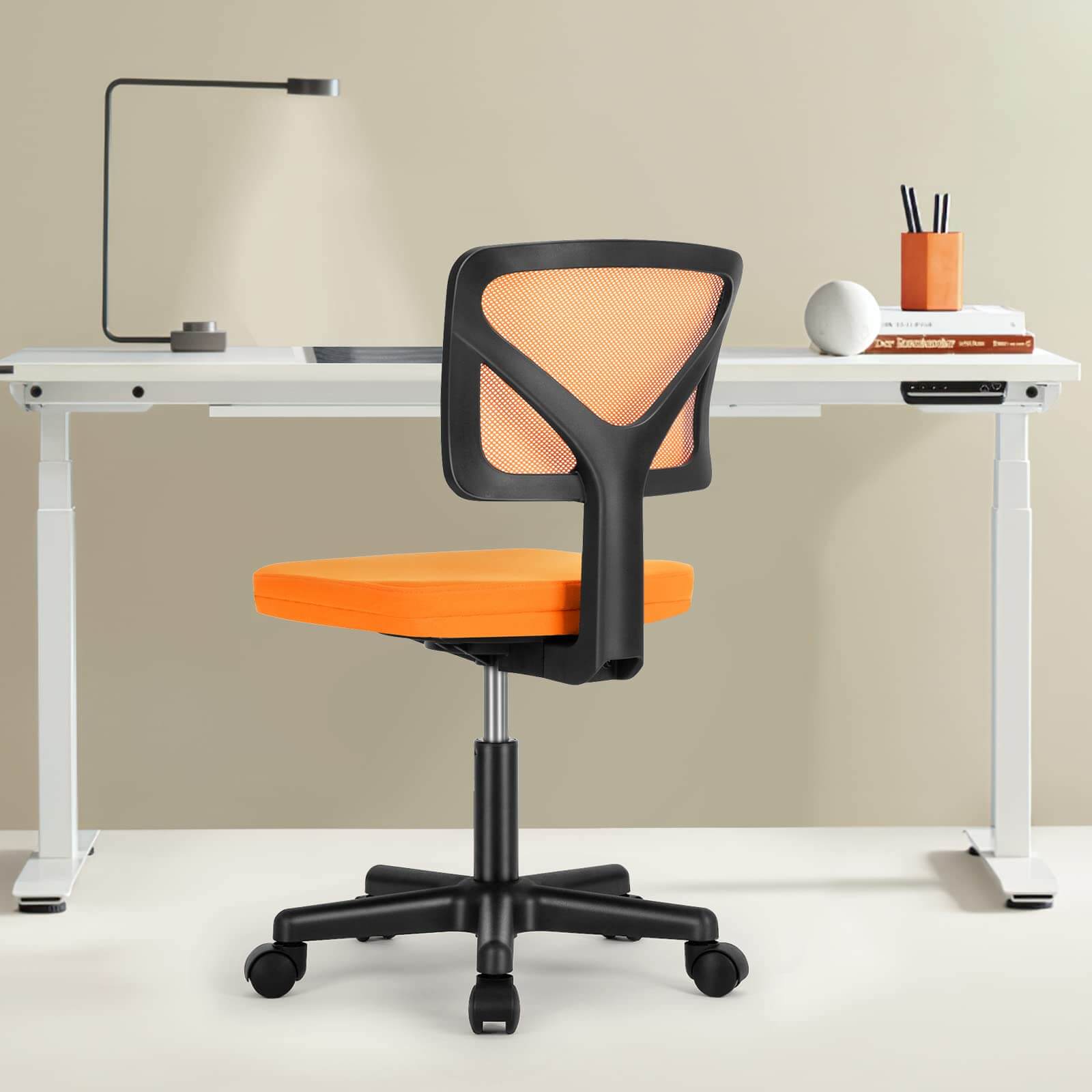 Compact Ergonomic Lumbar Support Office Chair Armless Design Adjustable Height Swivel