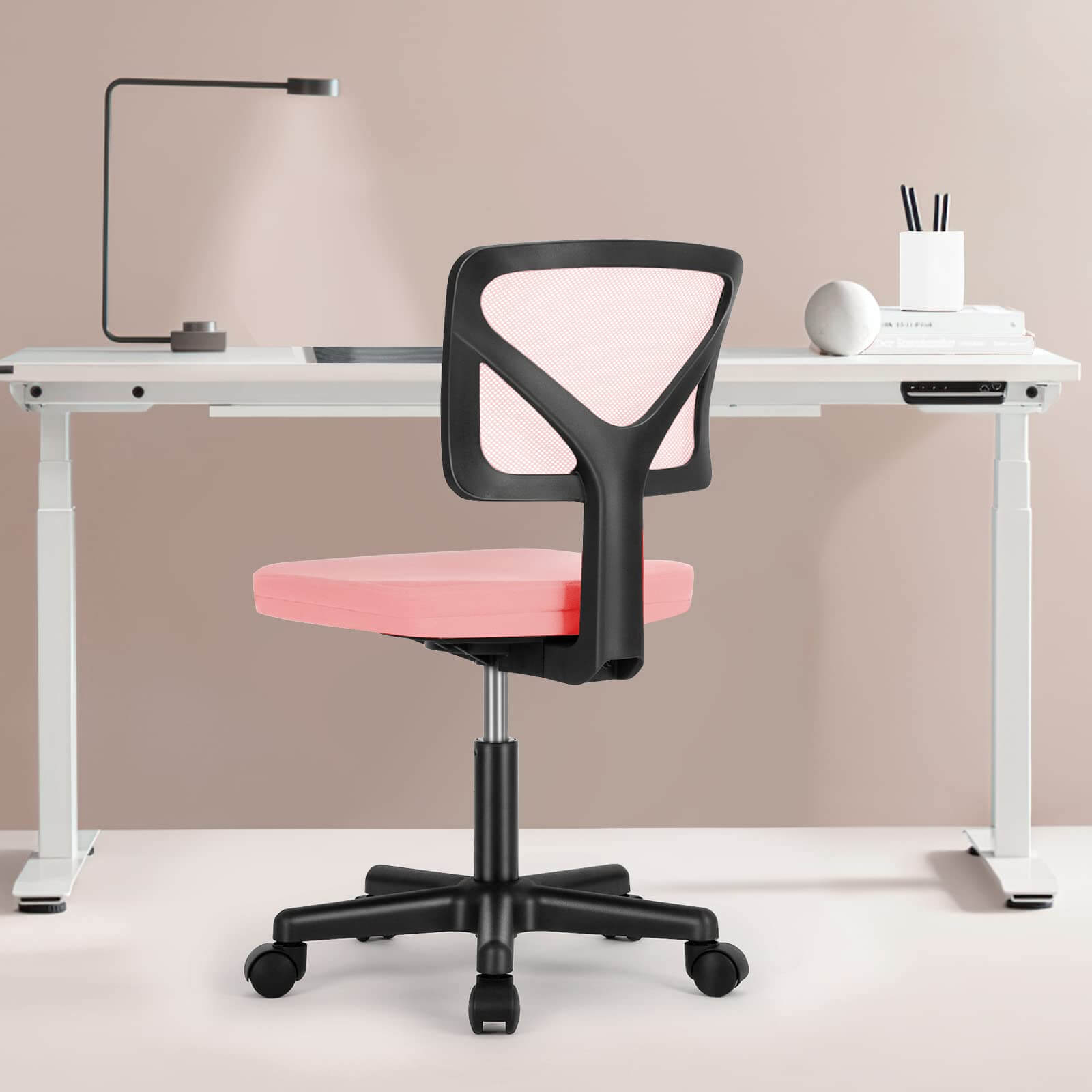 Compact Ergonomic Lumbar Support Office Chair Armless Design Adjustable Height Swivel
