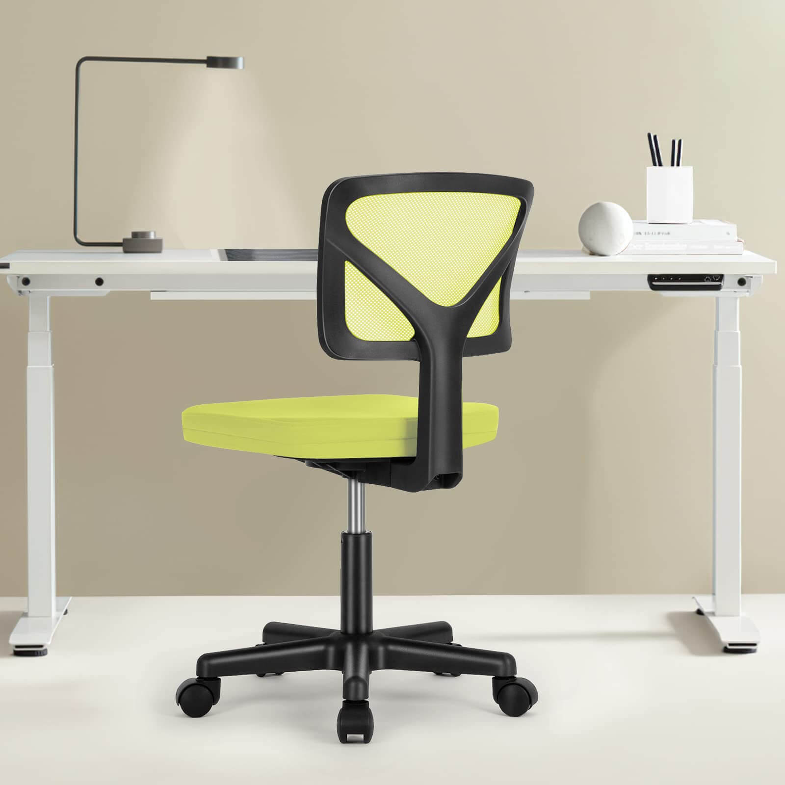 Compact Ergonomic Lumbar Support Office Chair Armless Design Adjustable Height Swivel