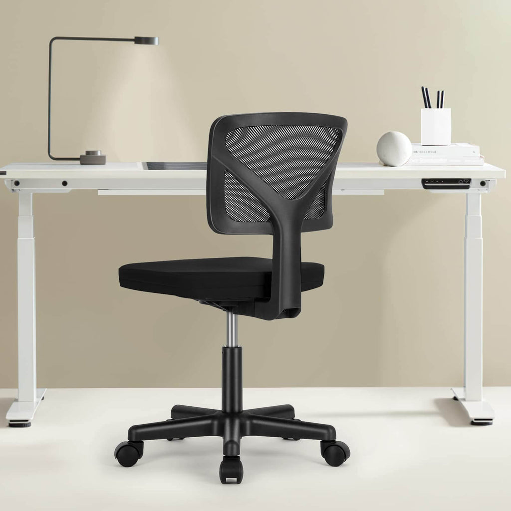 Compact Ergonomic Lumbar Support Office Chair Armless Design Adjustable Height Swivel