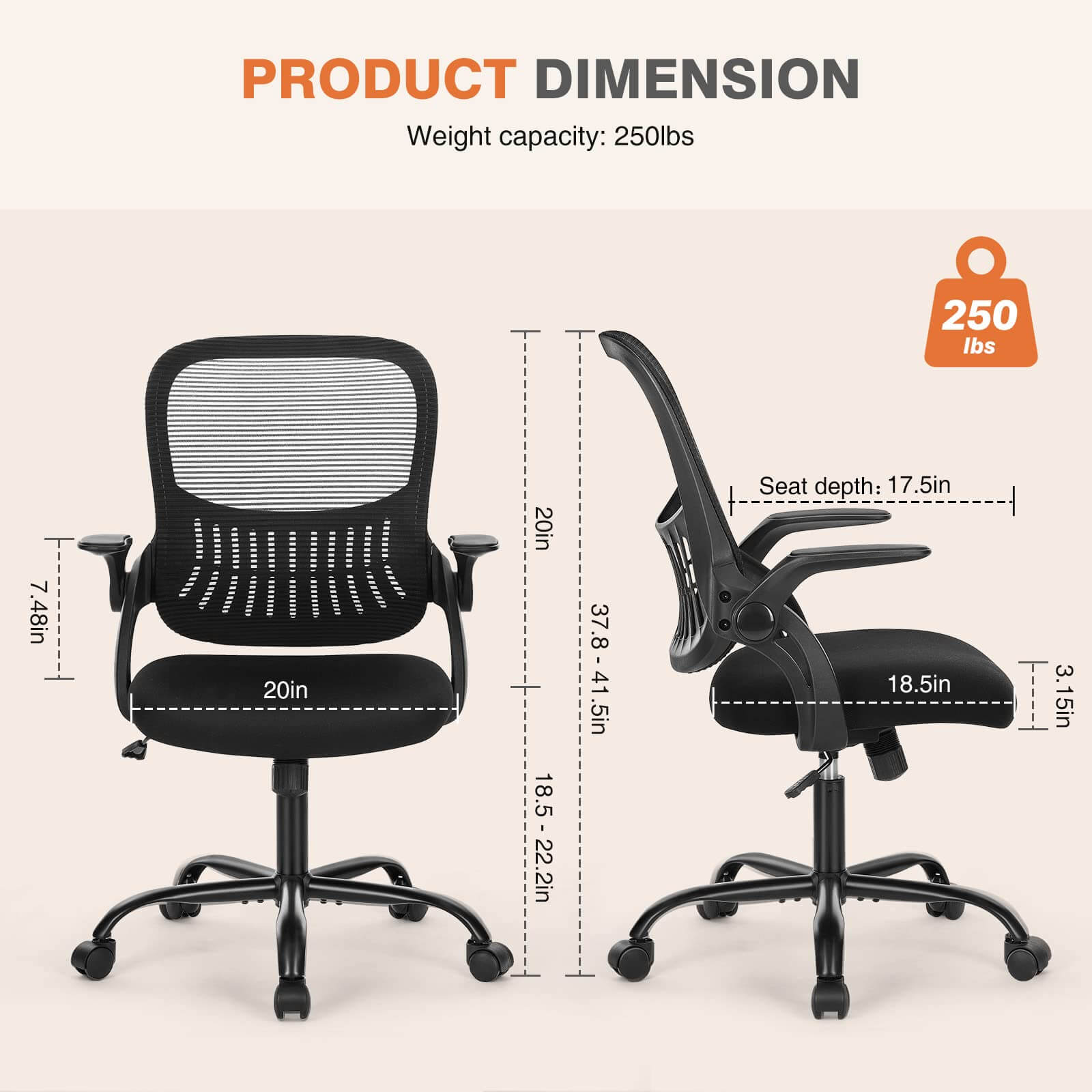 Ergonomic Mesh Office Chair with Flip-up Armrests and Lumbar Support
