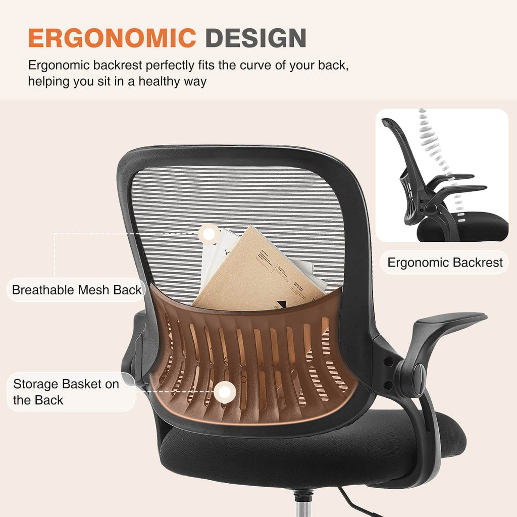 Ergonomic Mesh Office Chair with Flip-up Armrests and Lumbar Support