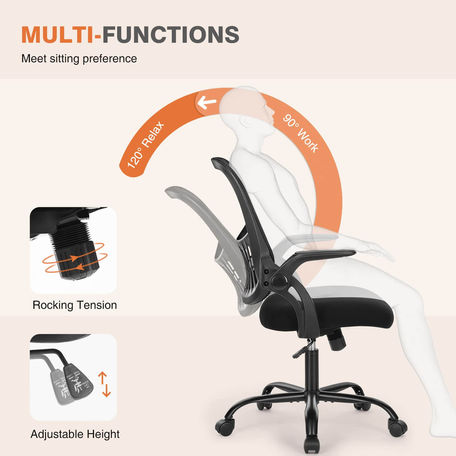 Ergonomic Mesh Office Chair with Flip-up Armrests and Lumbar Support