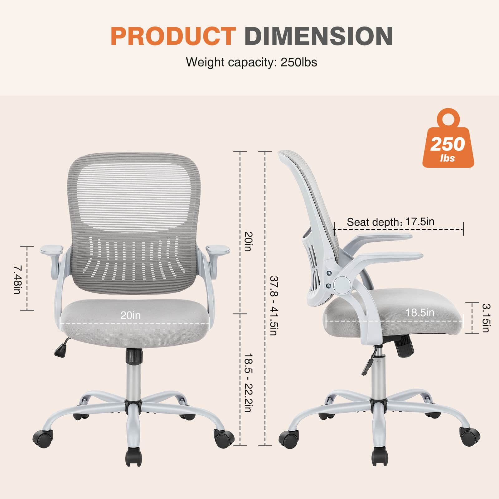 Ergonomic Mesh Office Chair with Flip-up Armrests and Lumbar Support