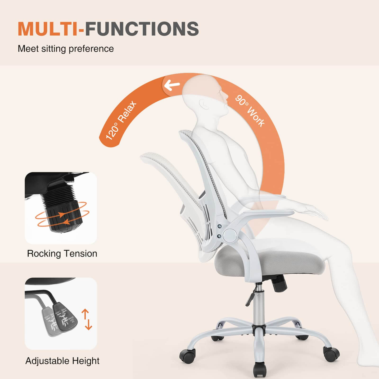 Ergonomic Mesh Office Chair with Flip-up Armrests and Lumbar Support