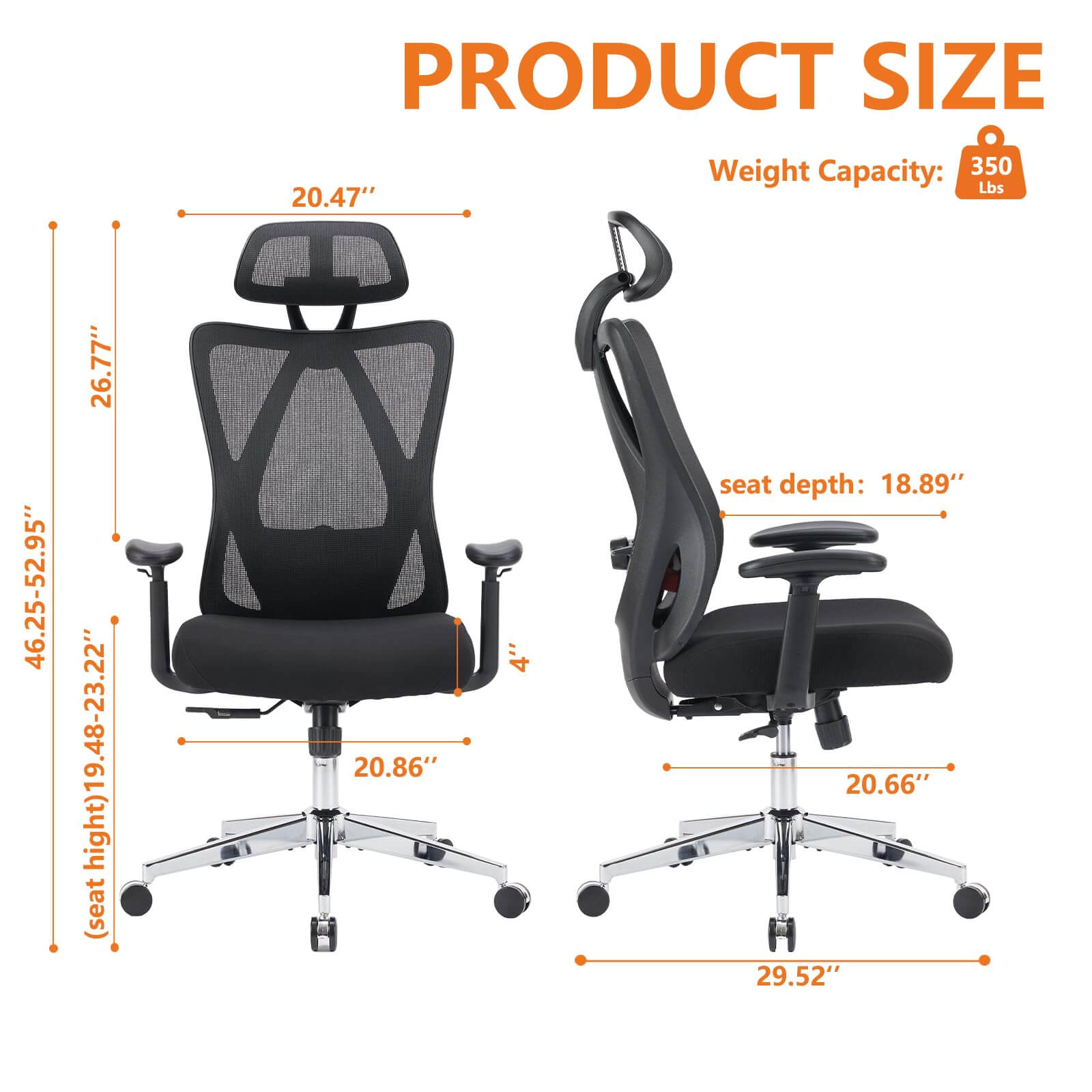 Ergonomic Office Chair with 135° Recline, Adjustable Lumbar Support, Breathable Mesh